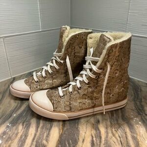 Coach Bonney Shearling Lined High-Top Lace Up Fashion Sneaker Shoes Size 7